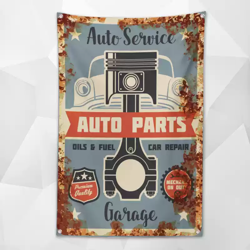 Retro Car Service Flags (Collection One)– Classic Garage & Shop Decor for a Professional Look