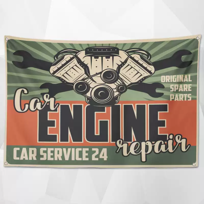 Retro Car Service Flags (Collection One)– Classic Garage & Shop Decor for a Professional Look