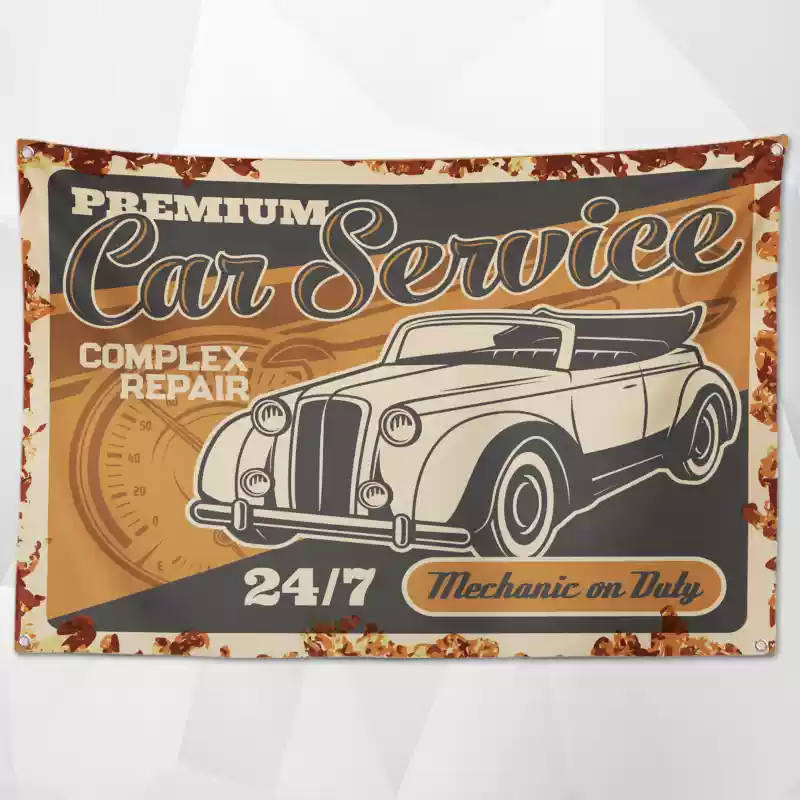 Retro Car Service Flags (Collection One)– Classic Garage & Shop Decor for a Professional Look