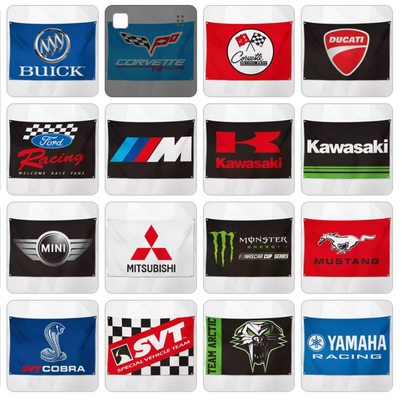 Car Brand Flags – Durable Shop Decor Featuring Popular Automotive Brands