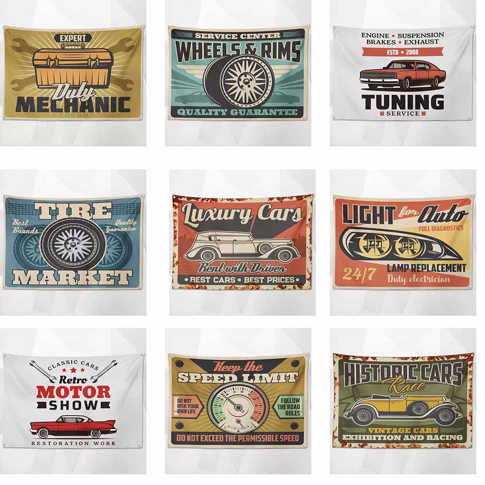 Retro Car Service Flags(Collection Two) – Vintage Automotive Decor for Professional Shops