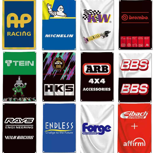 Vertical Shop Flags – Long & Narrow Banners Featuring Top Auto Performance & Accessories Brands for Professional Decor